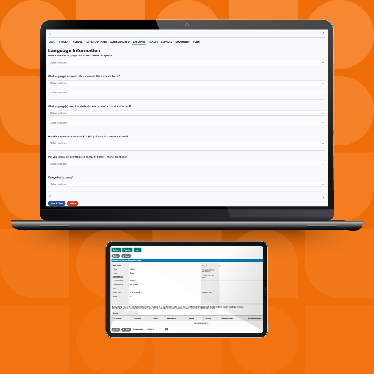 Laptop and tablet showing Aspen OLR