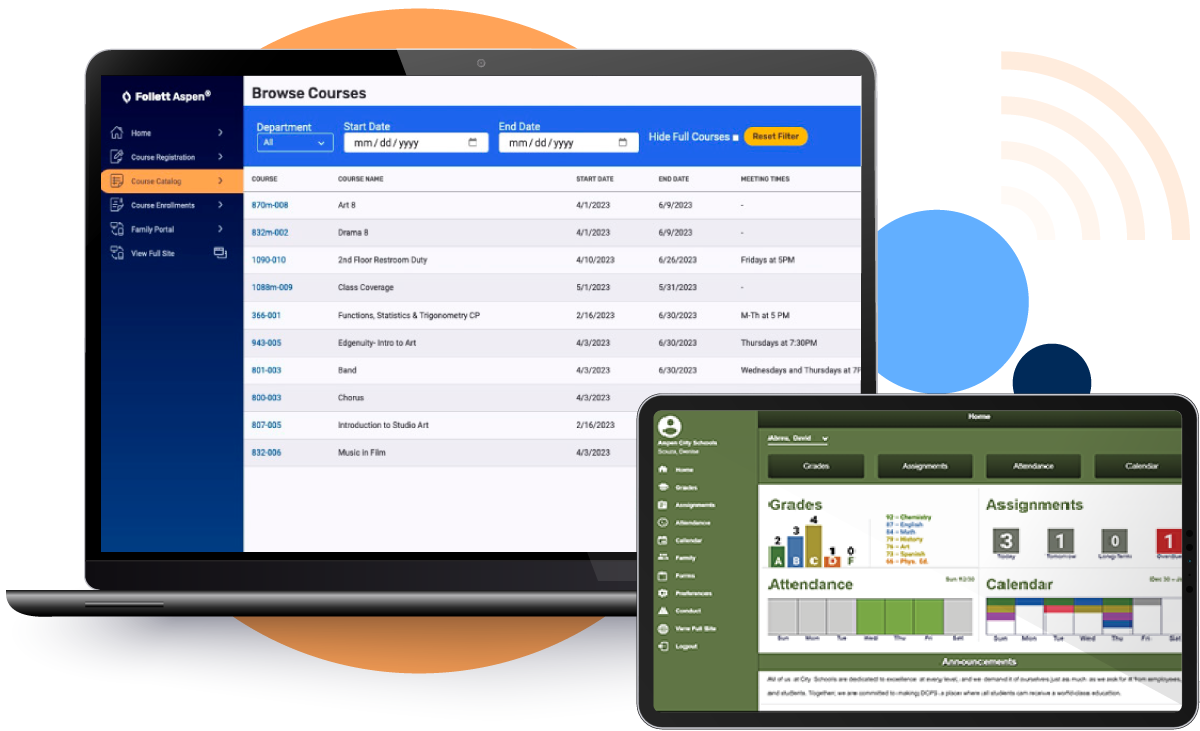 Laptop and phone showing Follett Aspen SIS